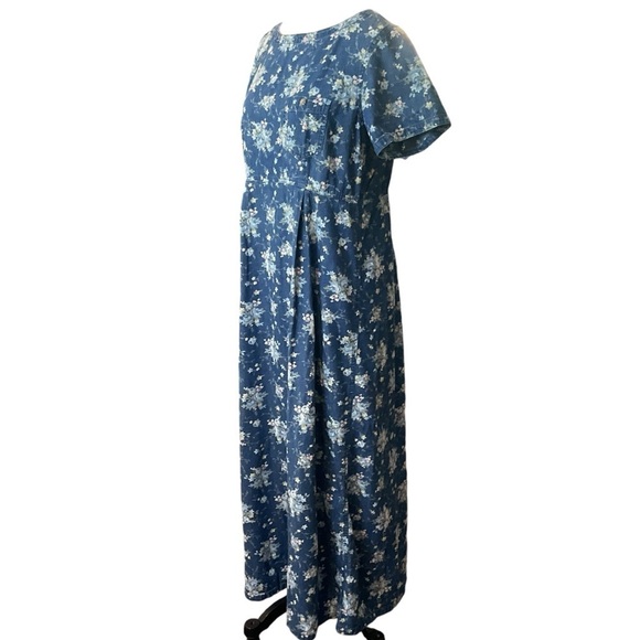 Vintage 90s Liz Claiborne floral denim maxi dress Size large - Picture 2 of 13